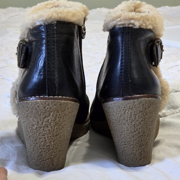 Sam Edelman Black Leather Wedge Zip Up Ankle Bootie Faux Sherpa Details Sz 9 - Picture 10 of 14